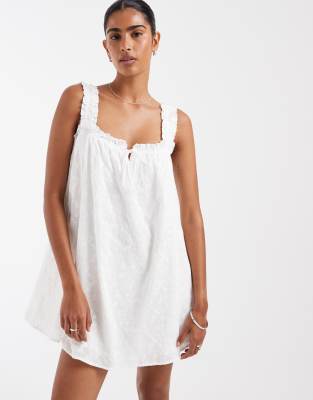 Kiss The Sky Eyelet Babydoll Dress With Frilly Straps In White