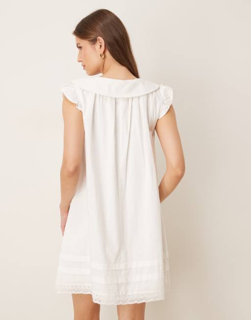 Kiss The Sky Fields large collar babydoll mini dress in white, 4 of 4