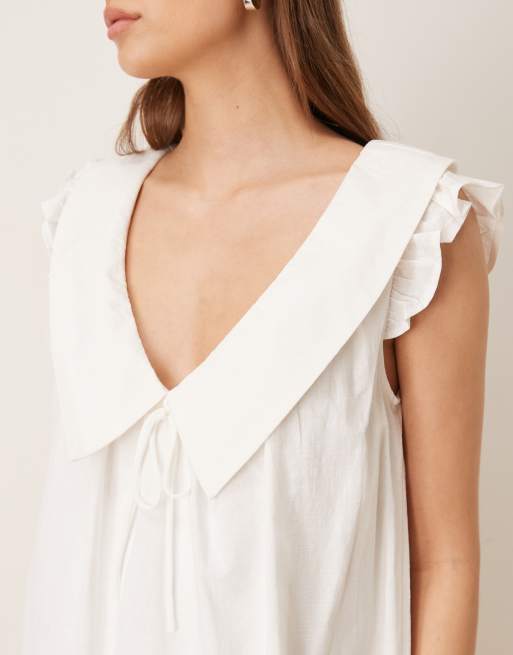 Kiss The Sky - Fields - Robe babydoll courte à col oversize - Blanc, 2 de 4