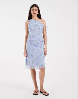 Kiss The Sky Floral Chiffon Midi Skirt In Blue