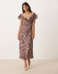 [Kiss The Sky] Kiss The Sky frilly midaxi dress with flutter sleeve in espresso-Brown 8 BROWN