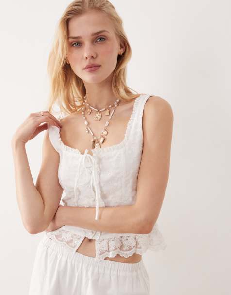 Kiss The Sky Halle broderie and lace top in white - view 1