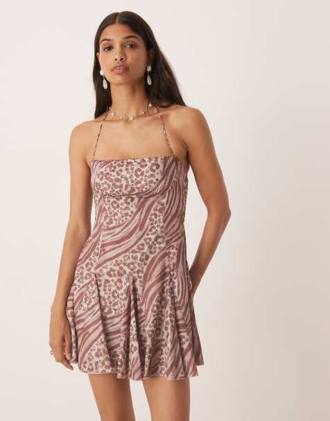 Kiss The Sky halter strap animal print mini dress in burgundy - view 1