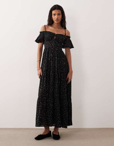Kiss The Sky - Indi - Maxi picknickjurk met bloemenprint in zwart - view 1