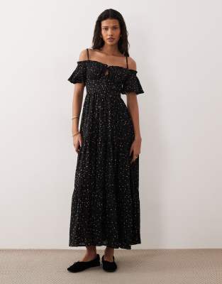 Kiss The Sky Indi picnic maxi dress in floral black 
