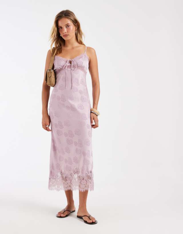 Kiss the Sky jacquard maxi dress with lace detail and tie front in