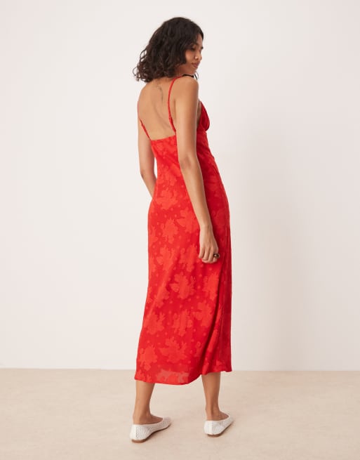 Kiss The Sky jacquard sleeveless maxi dress in red