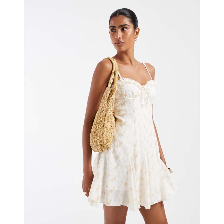 Kiss The Sky Juliette frill & godet textured chiffon floral mini
