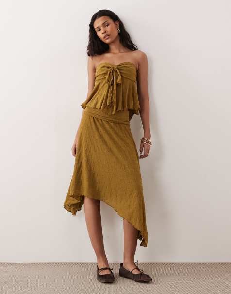 Kiss The Sky juniper handkerchief hem skirt in olive green - view 1
