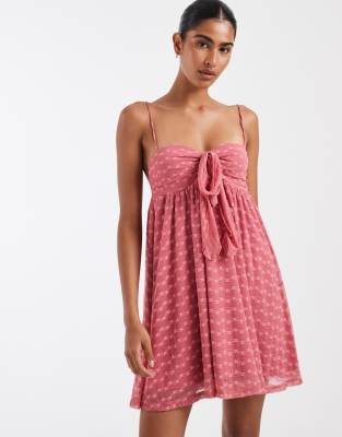 Kiss The Sky Juniper Lace Babydoll Mini Dress In Pink