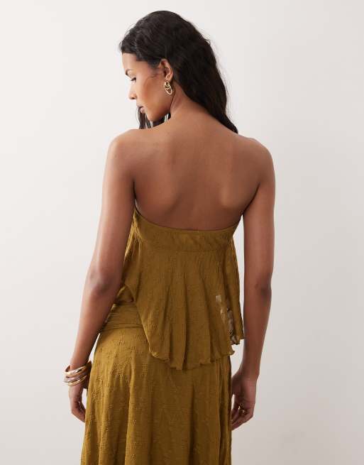 Kiss The Sky juniper strapless tie top in olive green, 3 of 4