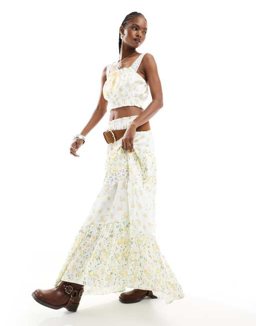 Kiss The Sky Jupe d ensemble longue style champetre a fleurs jaunes ASOS