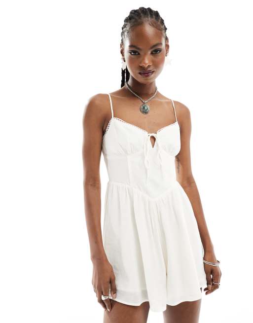 Kiss The Sky linen style playsuit with bustier in white ASOS