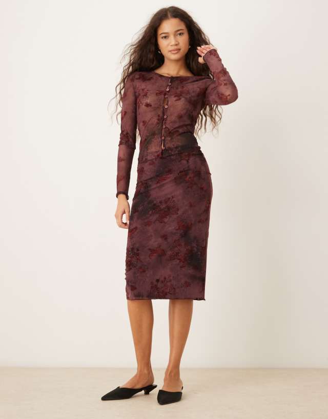 Kiss The Sky long sleeve button up laced top in cherry lacquer