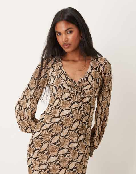 Kiss The Sky long sleeve maxi dress with open back in snake print