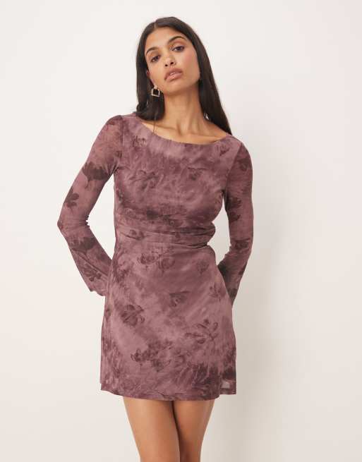 Kiss The Sky long sleeve velvet burnout dress in burgundy