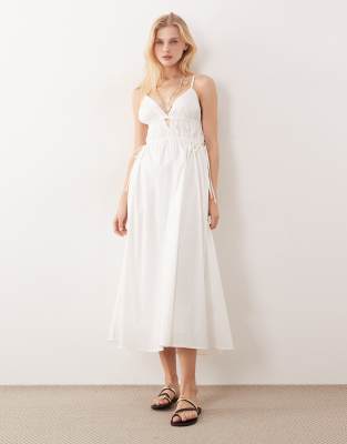 Lucia - Gerafftes Midaxi-Kleid in Weiß Weiß 38