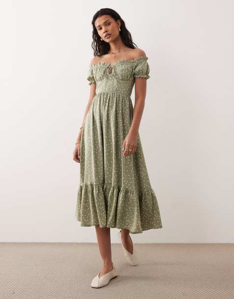 Kiss The Sky - Marabella - Robe longueur mollet à pois - Sauge  - view 1