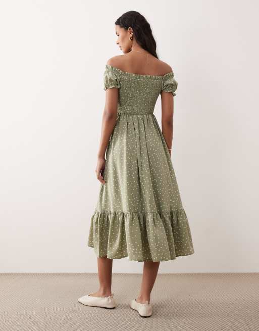 Kiss The Sky - Marabella - Robe longueur mollet à pois - Sauge , 2 de 4