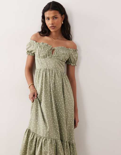 Kiss The Sky - Marabella - Robe longueur mollet à pois - Sauge , 3 de 4
