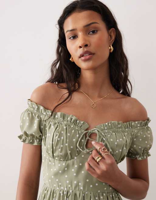 Kiss The Sky - Marabella - Robe longueur mollet à pois - Sauge , 4 de 4