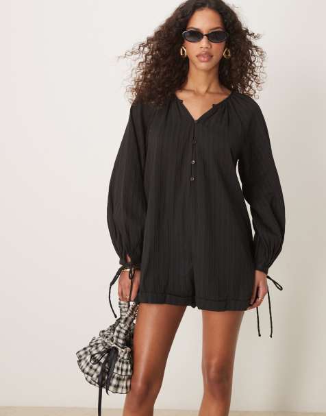 Kiss The Sky - Mini playsuit met lange mouwen in zwart - view 1