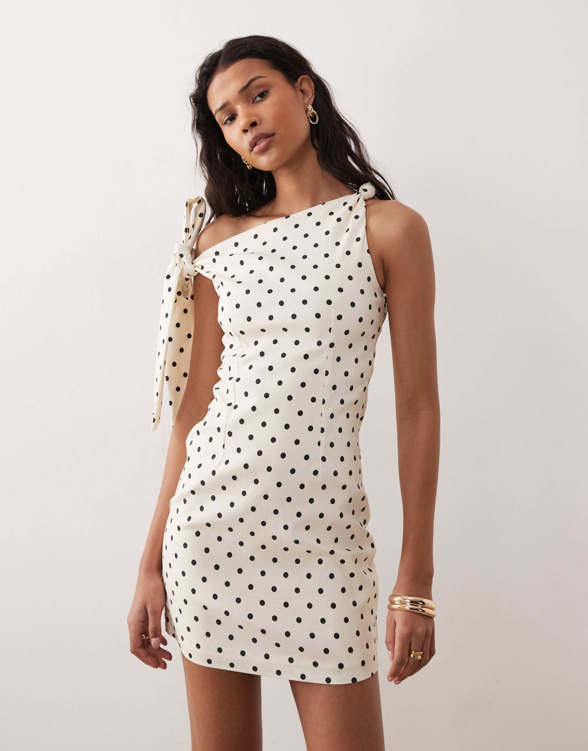 kiss the sky off the shoulder polka dot mini dress in white