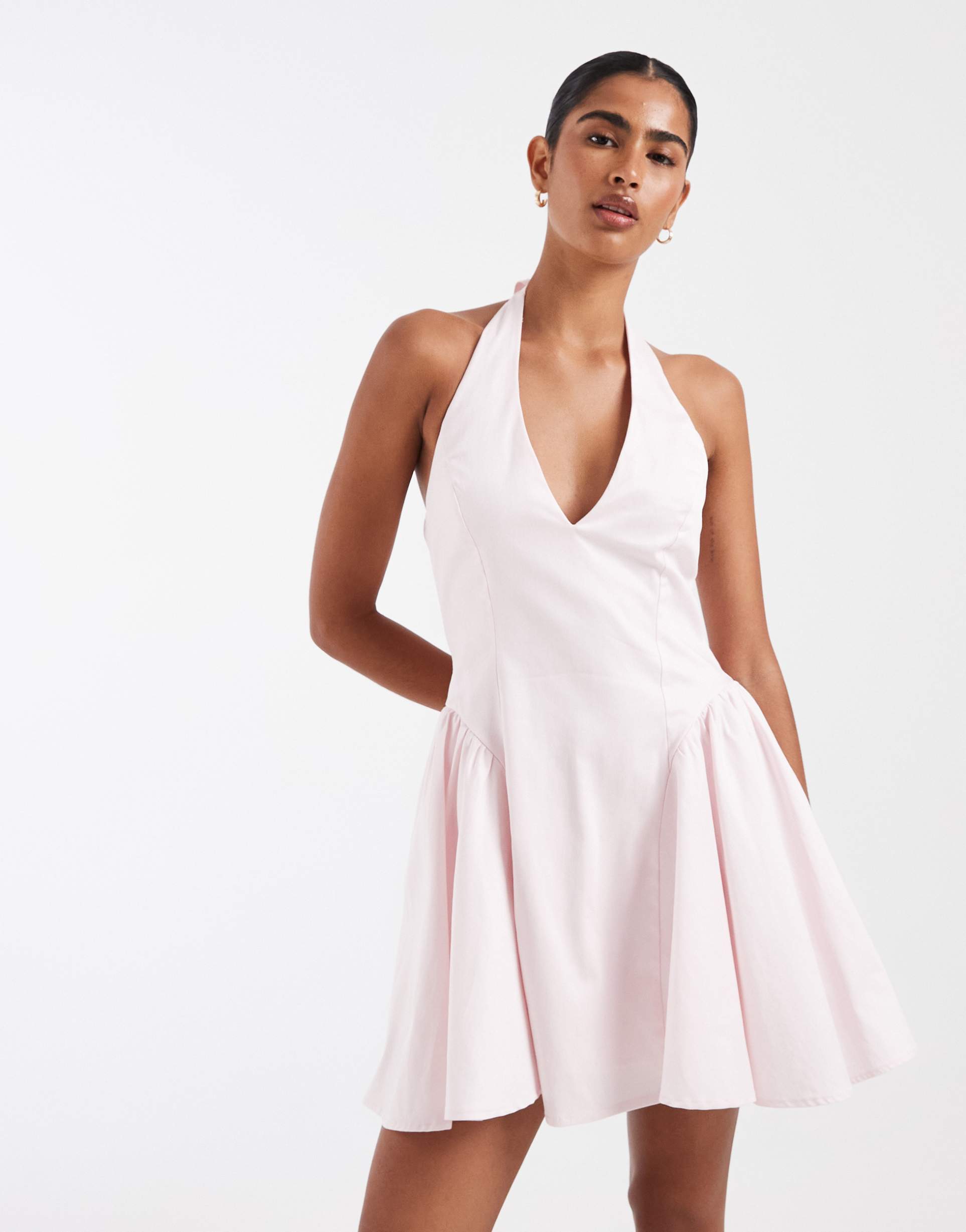 kiss the sky penelope halter neck mini dress in baby pink