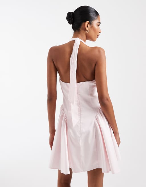 Kiss The Sky Penelope halter neck mini dress in baby pink | ASOS