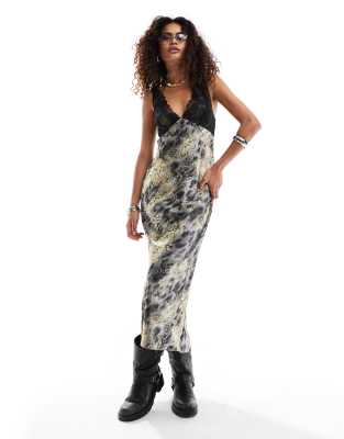 Платье мидакси с глубоким вырезом Поцелуй небо из кружева и змейки 13090₽