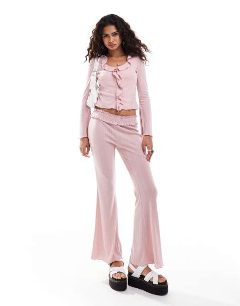 Kiss The Sky pointelle low waist pants in pink - view 1