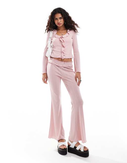 Kiss The Sky pointelle low waist trousers in pink