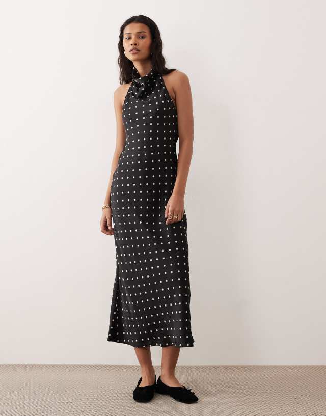 black and white polka dot slip dress Kiss The Sky high neck in black flare gown the back is open Black Prom Dress Long Size:12 - 18 months