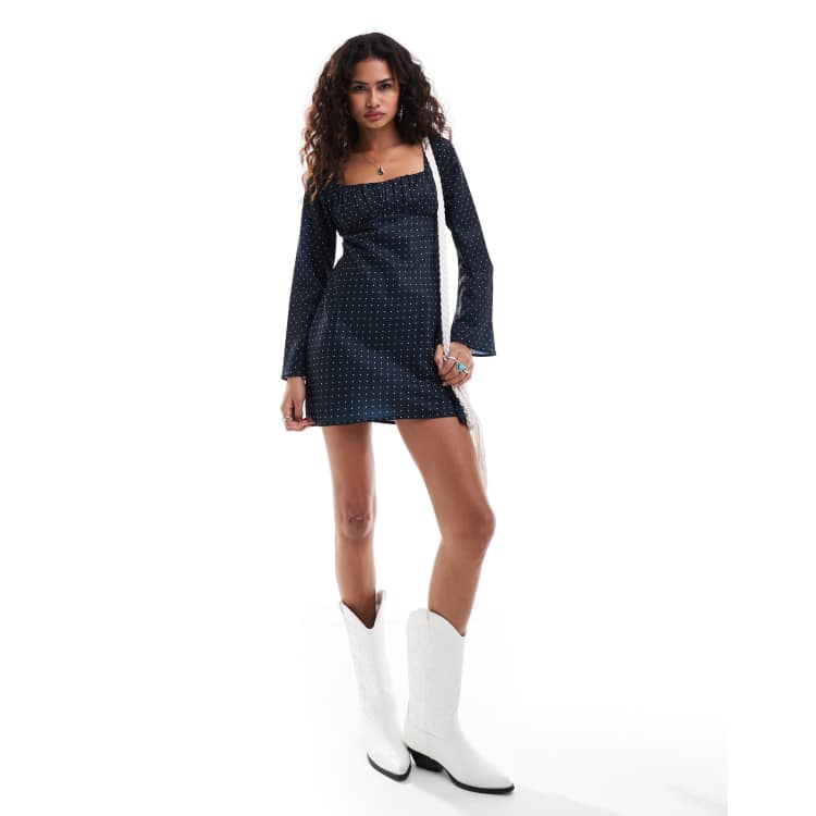 Kiss The Sky polka dot mini dress in navy | ASOS
