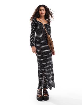 Kiss The Sky polka dot print cowl maxi dress in black and white - view 1