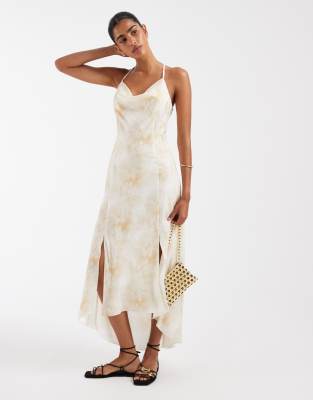Kiss The Sky Retro Botanica Printed Satin Jacquard Midaxi Dress In White