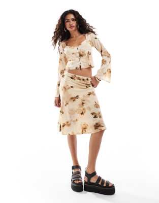 Kiss The Sky retro flower print midi skirt