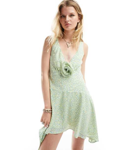 Kiss The Sky - Robe courte à petites fleurs avec détail fleur - Citron et bleu - view 1