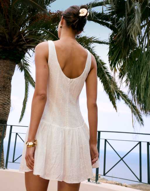 Kiss The Sky - Robe courte style gilet de tailleur à taille basse - Blanc, 4 de 4