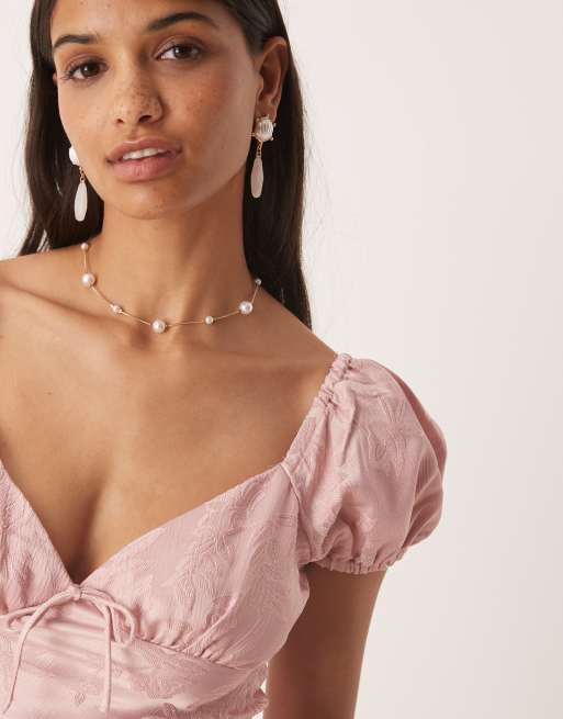 Kiss The Sky - Robe courte tendance folk en satin à manches courtes - Rose, 2 de 4