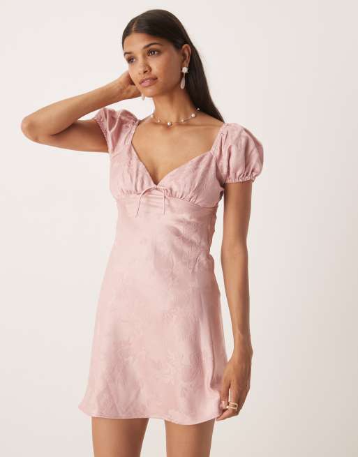 Kiss The Sky - Robe courte tendance folk en satin à manches courtes - Rose, 4 de 4