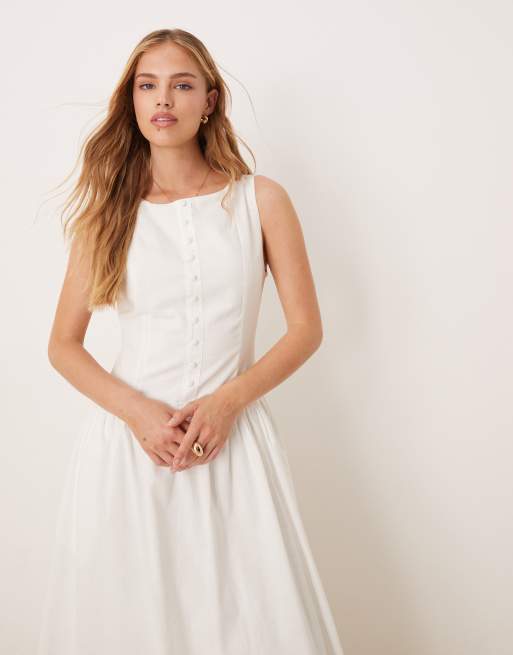 Kiss The Sky - Robe longue style gilet de tailleur à taille basse - Blanc cassé, 3 de 4