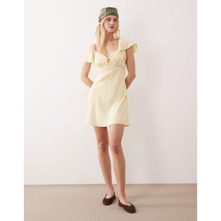 Kiss The Sky satin jacquard lace mini slip dress in butter yellow