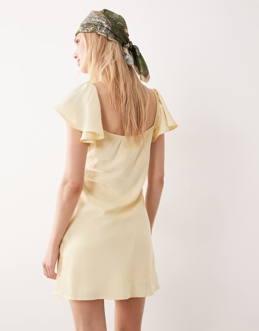 Kiss The Sky satin jacquard lace mini slip dress in butter yellow