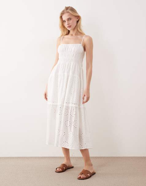 Kiss The Sky Seraphina shirred broderie midaxi dress in white
