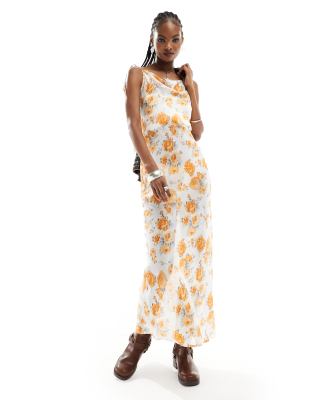 Kiss The Sky sheer floral 90’s maxi cowl slip dress-Orange