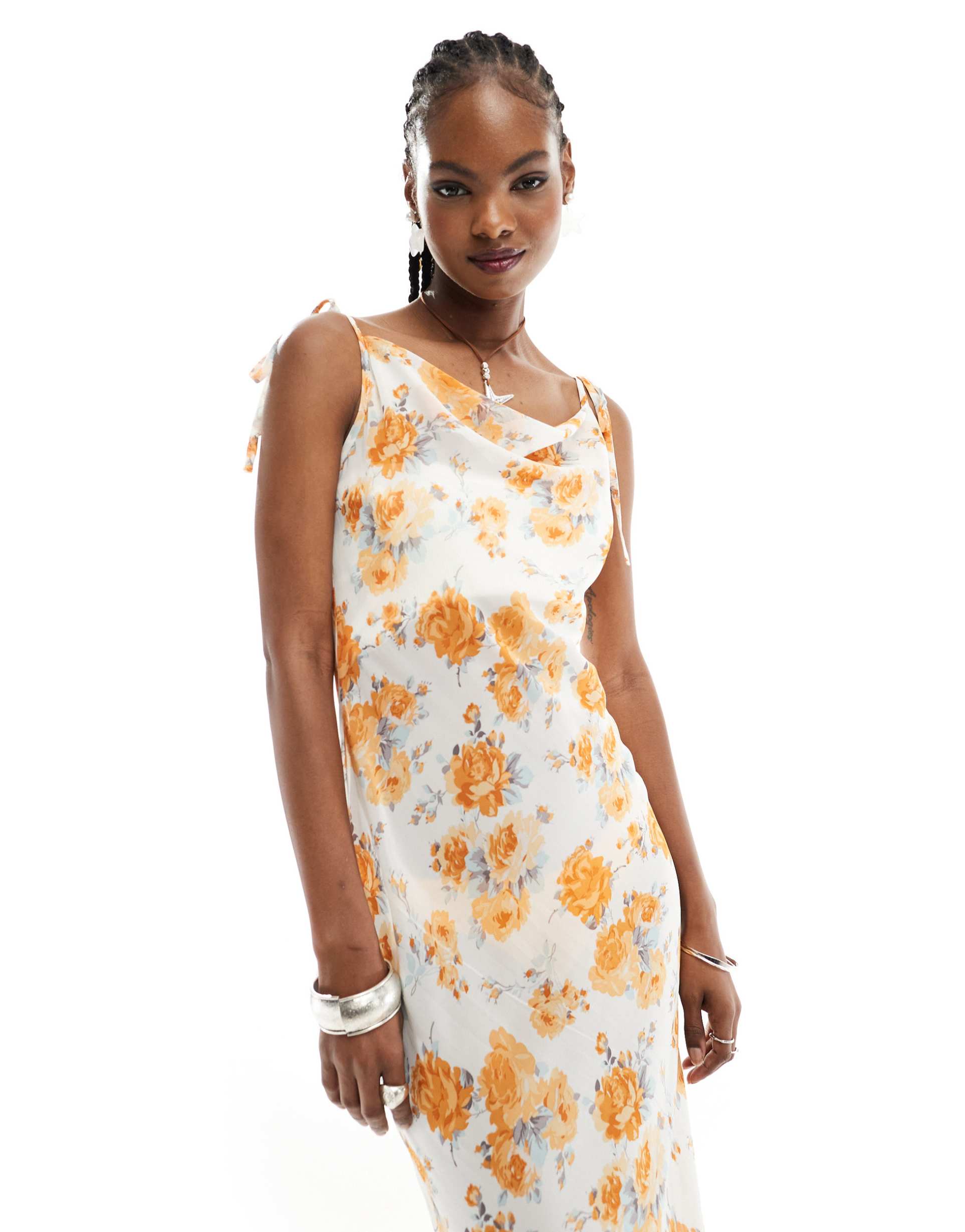 kiss the sky sheer floral 90's maxi cowl slip dress