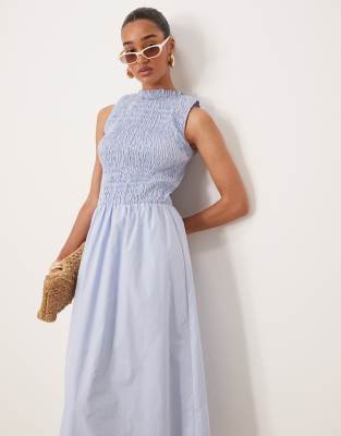 Kiss The Sky shirred drop waist midi dress in sky blue - view 1