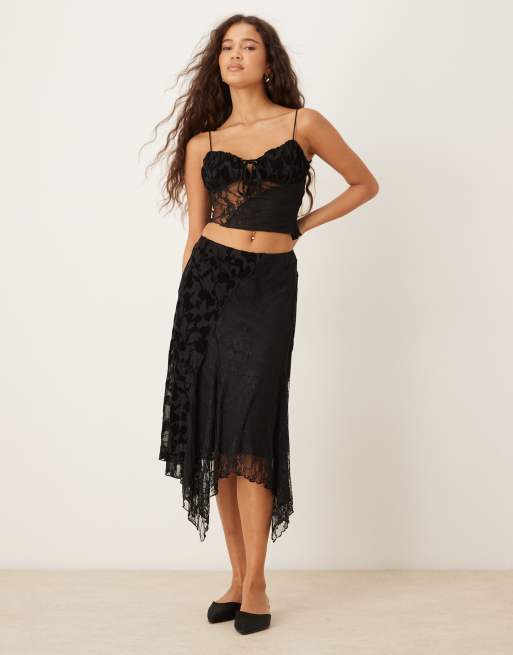 Kiss The Sky spliced lace cami co-ord top in black, 2 of 4