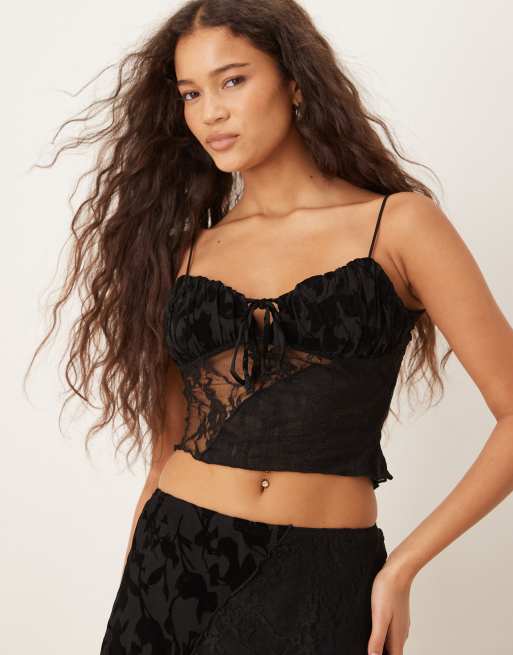 Kiss The Sky spliced lace cami top in black (part of a set)